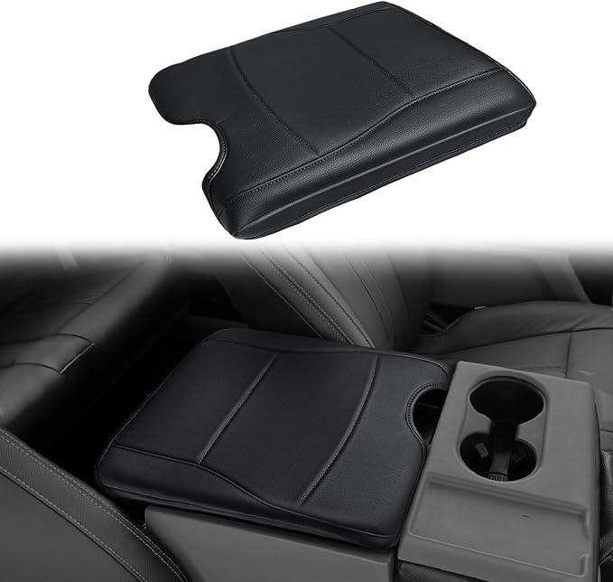 Muslogy Center Console Armrest Cover Fit for Ford F-150 F150 2015-2026 & F250 F350 F450 2017-2026 Accessories, Comfort Armrest Pad Console Lid Cushion Vegan Leather Regular Thick(Jump Seat ONLY)