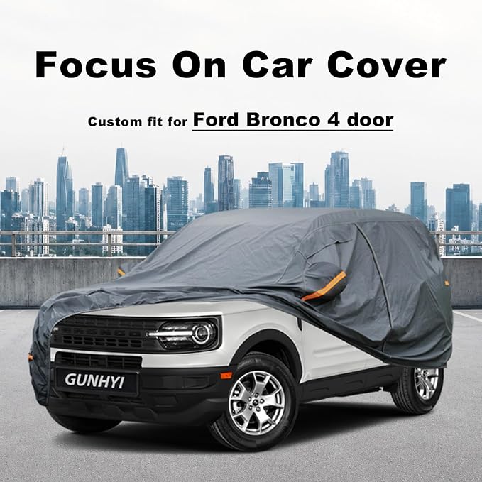 GUNHYI Premium Car Cover Custom Fit Ford Bronco 4 Door, 16 Layers Heavy Duty Car Cover Waterproof All Weather with Zipper Door for Sun Rain Snow Dust Uv Protection
