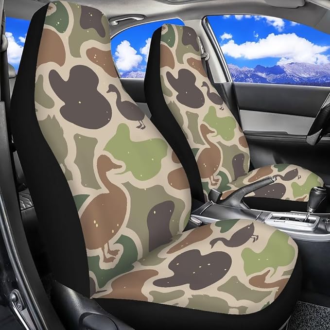 Duck Camo Car Seat Covers 2 Pcs Automobile Front Seat Covers Breathable Protection Interior Accessories Anti-Slip Back Fabric Compatible with Most Cars,SUV,Sedan
