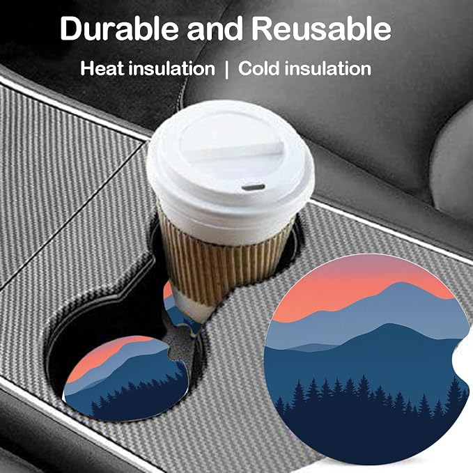 Ceramic Car Coasters – Absorbent Car Cup Holder Coaster Set for Women, Cute Aesthetic Car Accessories for Girls, 2 Pack (Ice Blue)