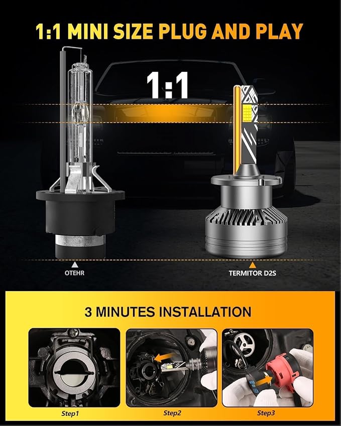 Termitor D2S-Style HID Kits, IP68 Waterproof Auxiliary Light, Universal Fit for Vehicles, Pack of 2