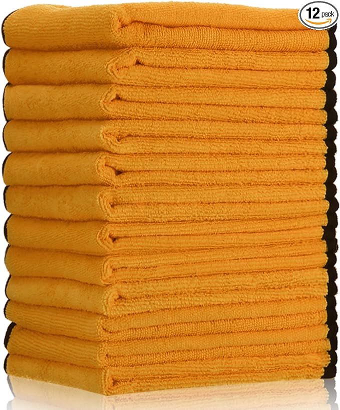 Tallew 12 Pcs Yellow Microfiber Towels: 16"x16" Microfiber Drying Towels Bulk Micro Fiber Car Cleaning Cloth for Cars Drying Washing Polishing Cleaning Household Supplies