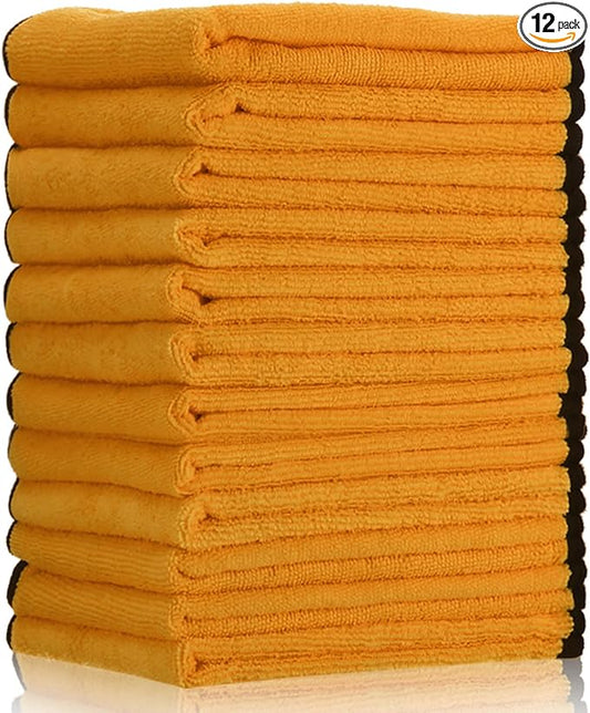 Tallew 12 Pcs Yellow Microfiber Towels: 16"x16" Microfiber Drying Towels Bulk Micro Fiber Car Cleaning Cloth for Cars Drying Washing Polishing Cleaning Household Supplies