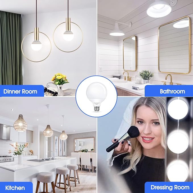 G25 9W LED Globe Bulbs 100W Equivalent Vanity Light Bulbs for Bathroom | 5000K Daylight White 900LM, E26 Base Round Makeup Mirror Bathroom Lights Bulb Décor Lighting, 4 Pack