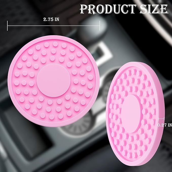 2 Pack Anti-Slip Car Cup Holder Mat – 2.75 Inch Silicone Drink Coaster, Secure Fit for Cars & Trucks – Cute Interior Decor for Women & Girls (Pink)