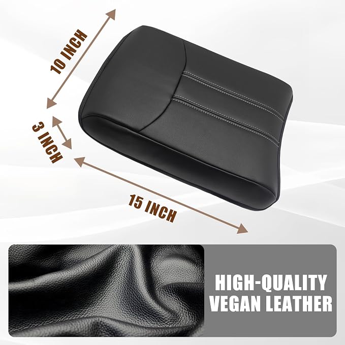 Muslogy Center Console Armrest Cover Fit for Honda Pilot 2023-2026, 2024-2026 Ridgeline/Passport Accessories, Comfort Armrest Pad Console Lid Cushion Vegan Leather Regular Thick(Black/White Trim)