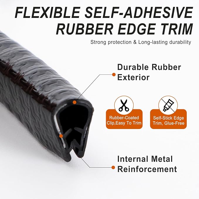 Car Door Edge Guards 5M(16.4Ft), U Shape Rubber Door Edge Protector Trim with Built-in Metal Clips, No Adhesive Needed, Easy to Cut, Universal Fit for Most Cars Trucks SUVs (Black)