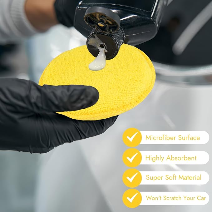 10 Pack Wax Applicator Pads Microfiber with Finger Pocket for Car Wax | 10-pack microfiber foam pads with finger pocket, Scratch-free waxing for cars & household, Machine washable & reusable