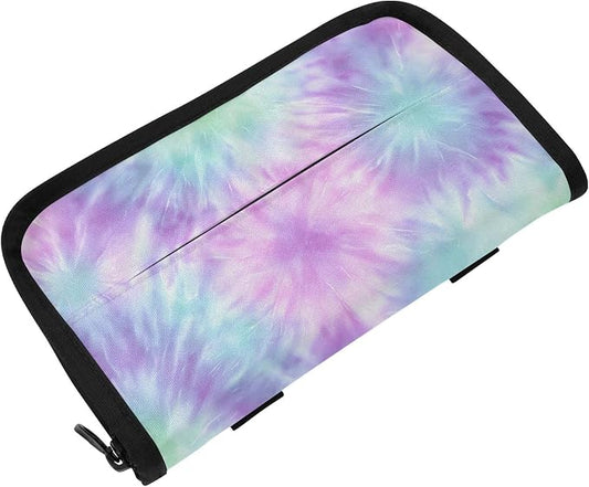 Tie Dye Purple Blue Car Tissue Holder Durable Napkin Holder Hanging Tissue Holders Case Car Tissues Bag for Sun Visor Seat Back Universal Auto