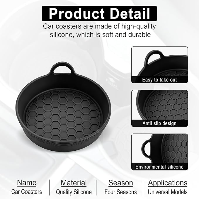SINGARO Car Cup Holder Coaster, 4PCS Silicone Cup Holder Insert, Universal Non-Slip Cup Holders, Car Interior Accessories for Women and Man, Black