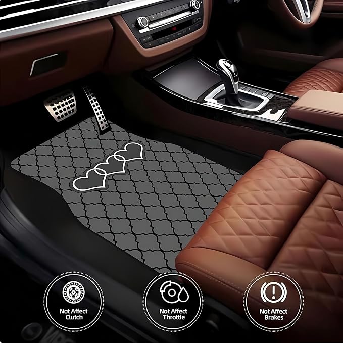Universal Fit Car Floor Mats Set of 4Pcs, Gray Heart Pattern All-Weather Front Rear Car Carpet Mats, Non-Slip Car Floor Mat Car Accessories for Automotive Trucks SUV Sedans Vans