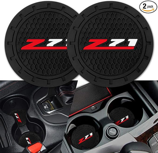 Car Cup Holder Coaster for Chevrolet Z71 Colorado Silverado Series Recessed Silicone Cupholder Coaster Interior Accessories 2.75in 2Pieces Black