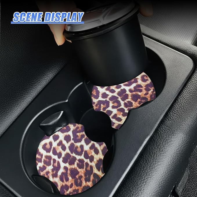 2PCS Leopard Print Car Cup Holder Coasters, 2.77'' Non-Slip & Shockproof Automotive Interior Drink Cup Mat, Universal Vehicle Insert Coaster Decoration Accessories for Women Girl (No.4)