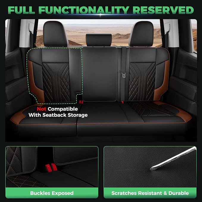 Truck Leather Seat Covers for Chevy Silverado Gmc Sierra 2019-2026 | Crew Cab 1500/2500/3500HD, Bucket Seat, NO Rear Seatback Storage, Scratch-resistant, Easy-clean, Pickup Protector, Full Set