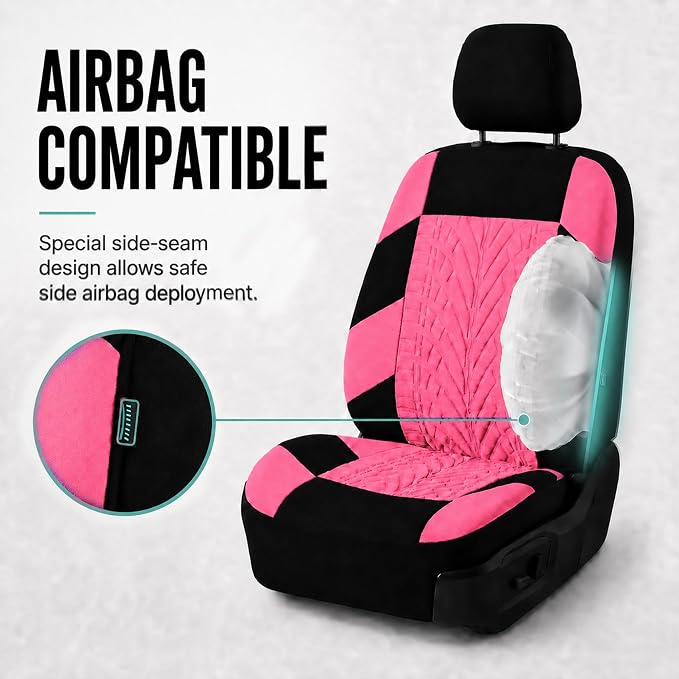 FH Group Full Set Travel Master Car Seat Covers, Airbag and Split Rear Car Seat Cover Universal Fit Interior Accessories for Cars Trucks SUV, Automotive Seat Covers, Pink