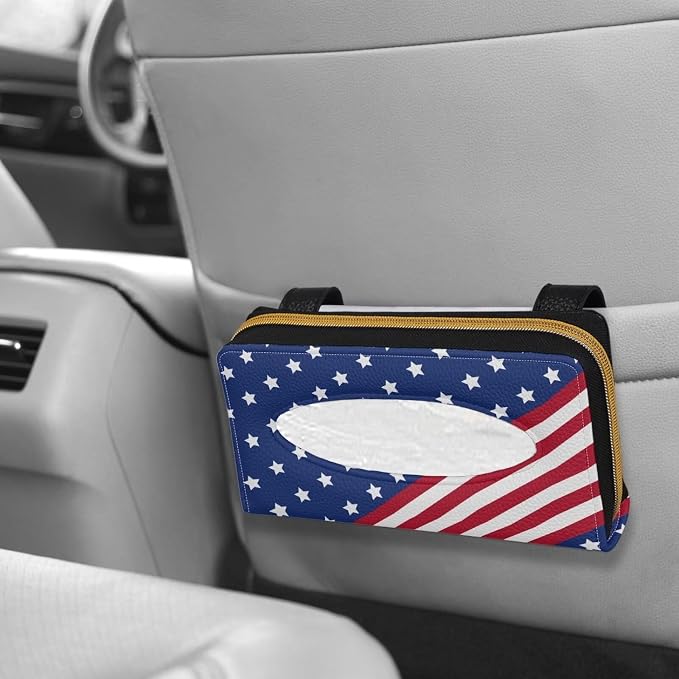 Flag Pattern Leather Car Tissue Holder for Car Sun Visor and Back Seat PU Leather Car Visor Accessories Automotive Visor Tissue Holder