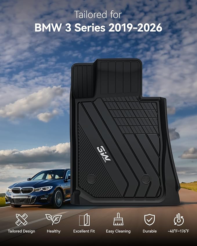 3W Floor Mats & Cargo Liner Custom Fit for 2019-2025 2026 G20 BMW 3 Series 330i Sedan, TPE All Weather Floor Liner for BMW 3 Series G20 1st and 2nd Row Full Set Car Mats (NOT for 330e/GT)