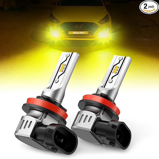 SEALIGHT H11 LED Fog Light Bulbs Yellow, 600% Brightness 12000LM H8 H9 H16 Fog lamp Lights or Daytime Running Lamp, 3000K Golden Yellow, Pack of 2