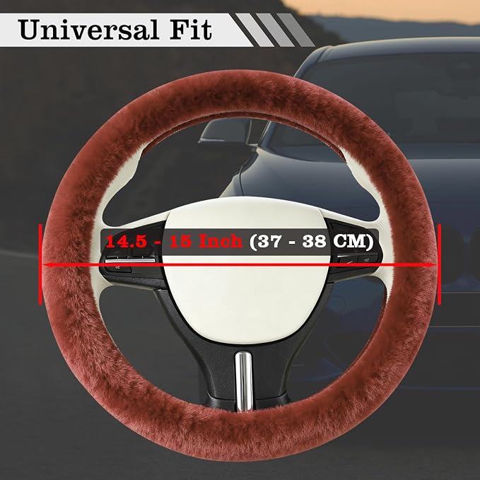 Furry Warm Steering Wheel Cover, Universal 14.5-15 Inch Winter Plush Warm Steering Wheel Cover, Soft Fluffy, Anti-Slip Design, Soft Texture (Coffee)
