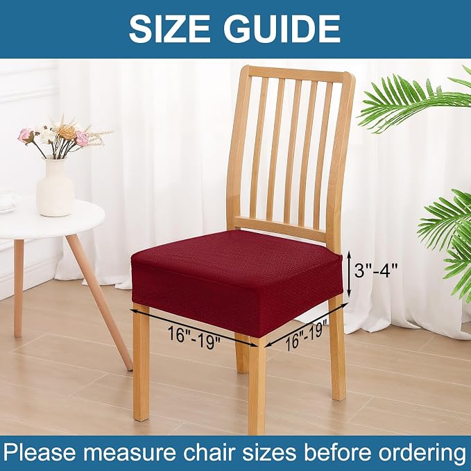 Smiry Waterproof Seat Covers for Dining Room Chairs Set of 8, Stretch Jacquard Removable Washable Chair Seat Slipcovers Protector, No Rear Covers, Wine Red
