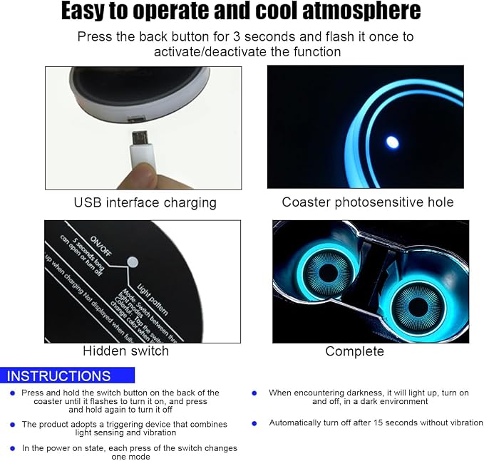Mandark LED Car Cup Holder Lights, 2PCS Waterproof 7 Colors Changing Vehicle USB Charging Coaster Pad, Auto Interior Atmosphere Lamp Cup Mat Accessories, Universal for SUV Sedan Truck (Paw)