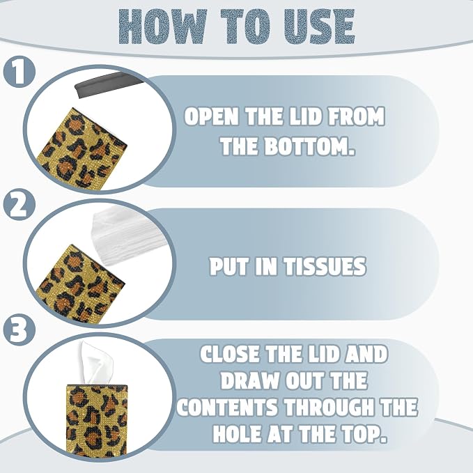 Bling Car Tissue Holder for Cup Holder – Sparkly Rhinestone Round Tissue Dispenser with 1 Pack Tissues – Fits Standard Auto Cup Holders – Stylish Car Interior Accessory for Women(Leopard Print)