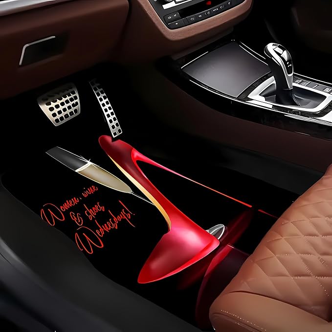 Universal Fit Car Floor Mats Set of 4Pcs, Elegant Red High Heels All-Weather Front Rear Car Carpet Mats, Non-Slip Car Floor Mat Car Accessories for Automotive Trucks SUV Sedans Vans