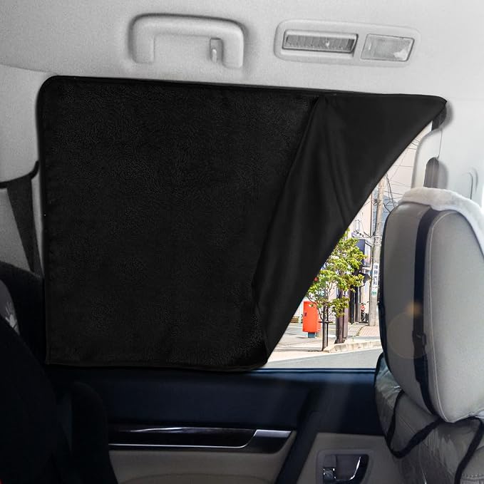 ZATOOTO Car Window Curtains - 2 Pcs Black Silk Side Rear Protection Covers | Magnetic Privacy Sun Shade Keeps Cooler for Baby Kids Sleeping