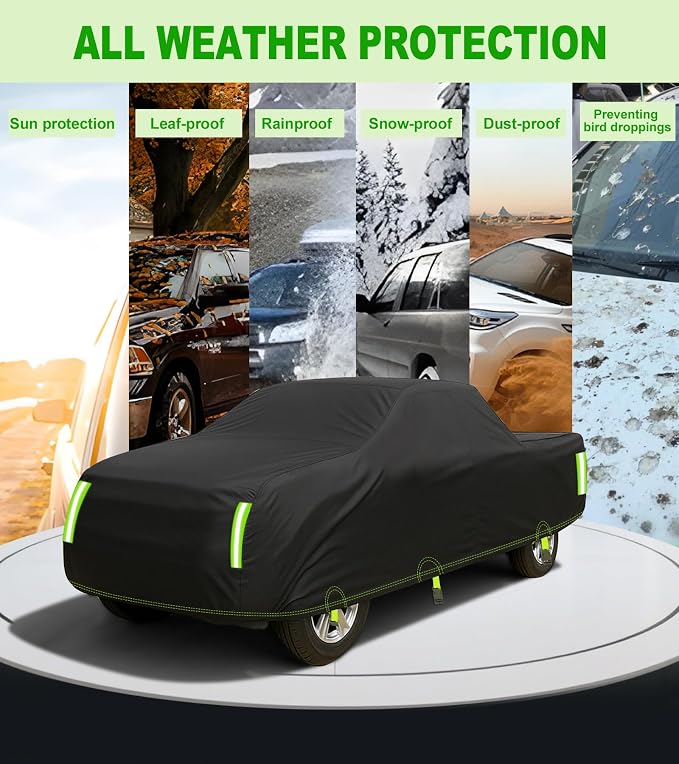 Truck Cover Waterproof All Weather - Heavy Duty Outdoor Pickup Truck Cover Windproof Sun Rain Protection - Universal Fit for Ford F150 Chevy Silverado (Fit Truck: Length Up to 242 inch)