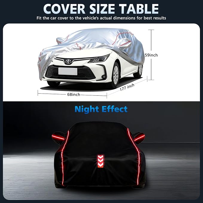 Waterproof All Weather Heavy Duty Vehicle Cover, 360° Underbody Wrap Windproof Design, Quick Install Outdoor Cover,（for Toyota Corolla 1991-2025）