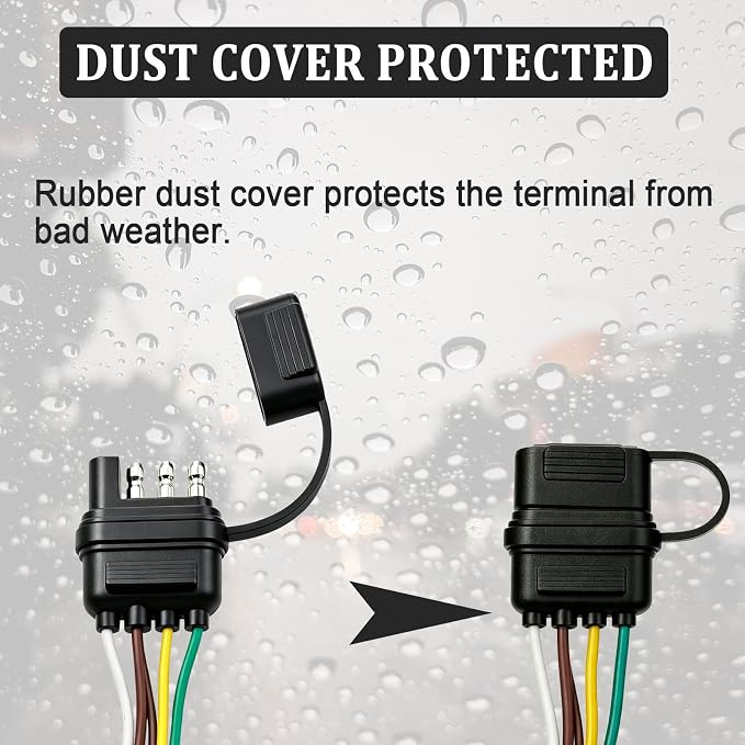 4-Way Flat Trailer End Connector 18 Inch,4 Pin 5 Wire Trailer Wiring Harness,4 Pin Truck Connector with Dust Cover