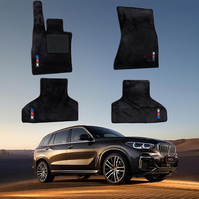 Custom 3D car mats for BMW X7 6-Seater 2019-2024 Wool Carpet Car Mats - Glowing, Anti-Slip, All-Weather Full Coverage with Logo