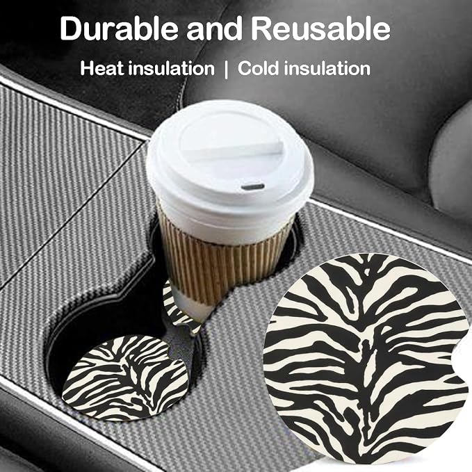 Ceramic Car Coasters – Absorbent Car Cup Holder Coaster Set for Women, Cute Aesthetic Car Accessories for Girls, 2 Pack (Coconut Milk)