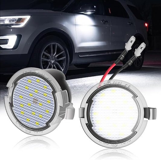 2PCS LED Side Mirror Puddle Lights 6000K White Round Shape Lamp for Ford | for Explorer Edge Expedition F150 Flex Fusion Ranger Mustang Taurus Taurus X, Plug-N-Play, CANBus Ready, SMD LEDs, Waterproof