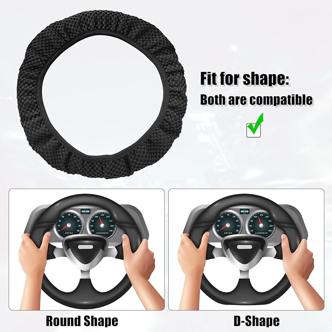X AUTOHAUX Steering Wheel Cover Universal Elastic Stretch Antislip Breathable Microfiber Ice Silk Interior Trim Wheel Protector for Car Truck SUV Black