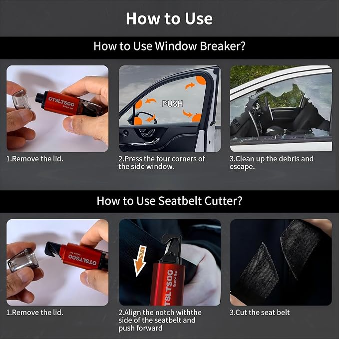 Window Breaker Seatbelt Cutter, Car Safety Hammer Life Escape Tool 2-in-1 Portable, 2 Pack Automotive Emergency Glass Breaker, Black & Red