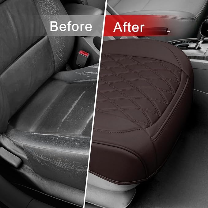 BEITK 1 Pack Leather Front Car Seat Cover Bottom Car Seat, Anti-Slip and Full Wrap Driver Car Seat Protectors, Luxury Waterproof Bottom Auto Seat Cushion Pad Mat for Most Vehicles(Red)