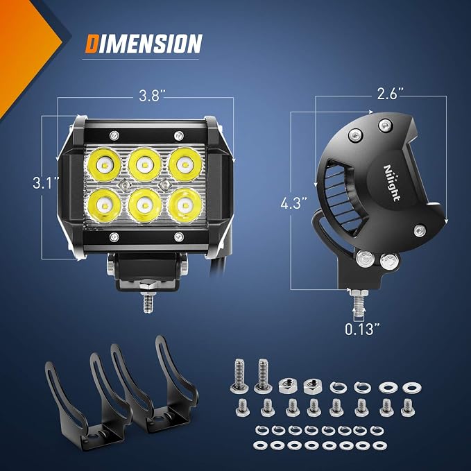 Nilight 20 Inch126W Led Light Bar Spot Flood Combo 2PCS 4 Inch 18W Led Pods Flood Boat Lights Driving Fog Lights Work Light for Trucks With 16AWG Off Road Wiring Harness- 3 Leads, 2 Years Warranty