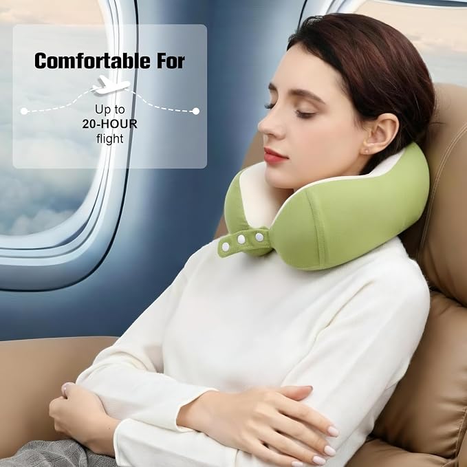 Cirorld Neck Pillow for Traveling, Travel Pillows for Airplanes,100% Pure Memory Foam Travel Neck Pillow, Adjustable Flight Pillow, Portable Plane Accessories with Eye Mask, Earplugs, Carry Bag