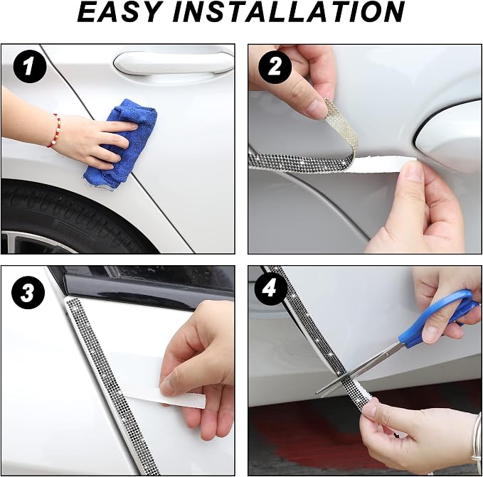 TOMALL Bling Car Door Guard Crash Bumper Crystal Anti-Scratch Strip Sticker Crystals Car Door Bumper Protector Accessory DIY for Interior and Exterior Decoration Styling Accessories Black