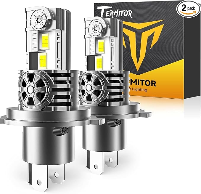 Termitor Upgraded H4/9003/HB2 Bulbs, 50,000LM 10X Super Bright, 1:1 Mini Size 6500K Cool White IP68 Waterproof Automotive Replacement H4 9003 Fog Lights, Quick Installation, Pack of 2