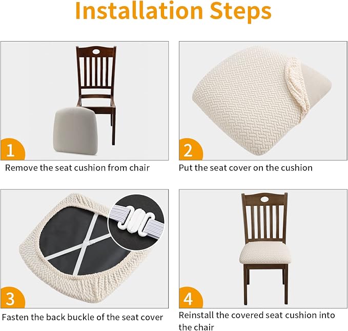 Fuloon Stretch Seat Cushion Covers 6 PCS, Washable Chair Seat Slipcover Chair Cover Dining Room for Hotel, Ceremony, Banquet Wedding Party (Beige, 6)