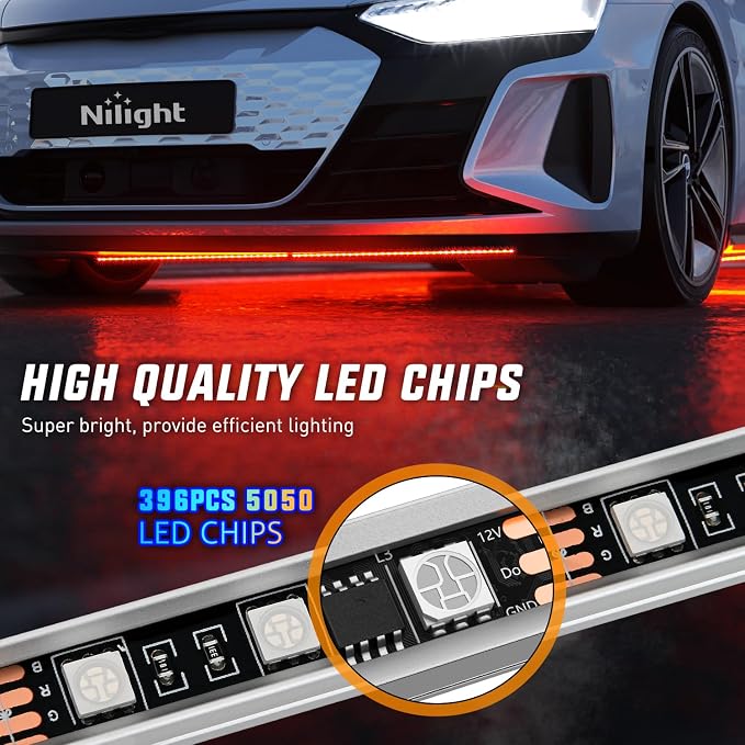 Nilight 8Pcs Aluminum Underglow Neon Accent Strip Lights 396 LEDs RGB Door Assist Multi Color DIY Sound Active Function Music Mode with APP and Remote Control Underbody Light Strips for Car Truck RV