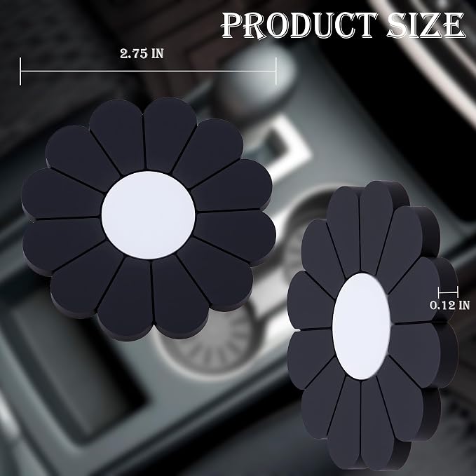 4-Pack Car Cup Holder Coaster Inserts, Daisy Shape, 2.75 Inch Non-Slip Silicone Cup Holder Insert, Universal Non-Slip Cup Holders, Car Accessories Interior for Women and Man (Black)