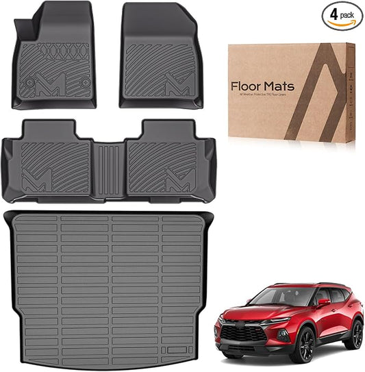 TPE Automotive Floor Mats & Cargo Liner Custom for 2019-2026 Chevrolet(Chevy) Blazer, All Weather Cover Protection Waterproof Black Floor Liner Front & Rear Row Full Set Car Mats, 4PCS