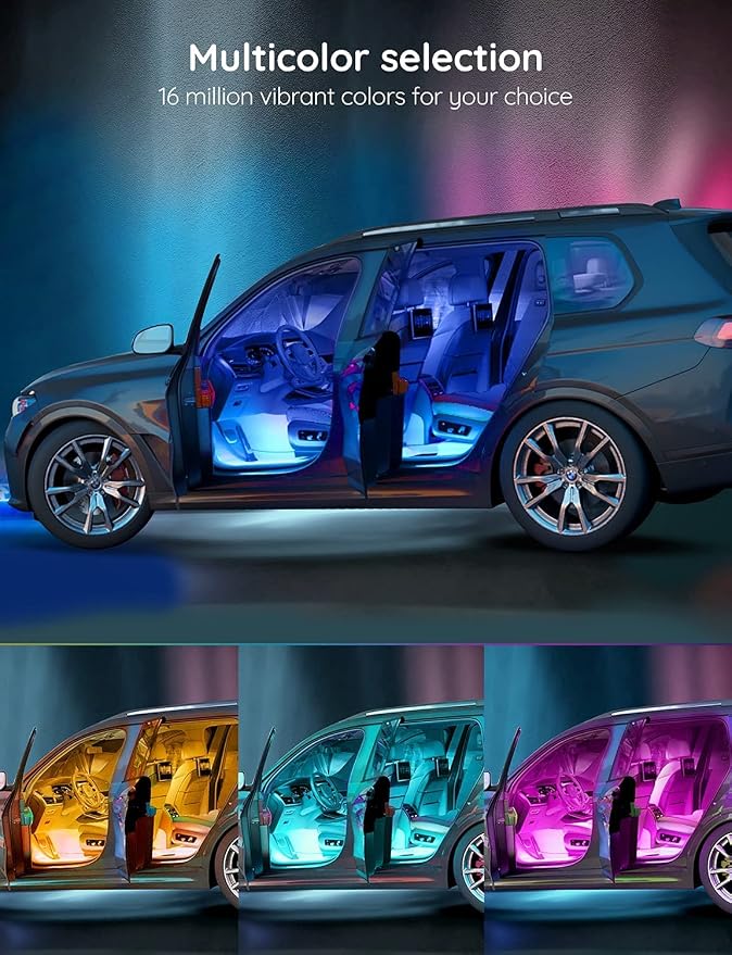 Govee Car LED Lights, RGB Smart Car Interior Lights, App Control | DIY Mode and Music Mode, 2 Lines Design LED Lights for Cars with Car Charger, 12V