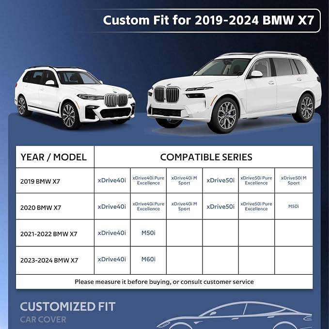 10 Layers SUV Car Cover Custom Fit for BMW X7 (2018-2026) Waterproof All Weather for Automobiles, Outdoor Full Cover Sun UV Rain Protection with Cotton.Black