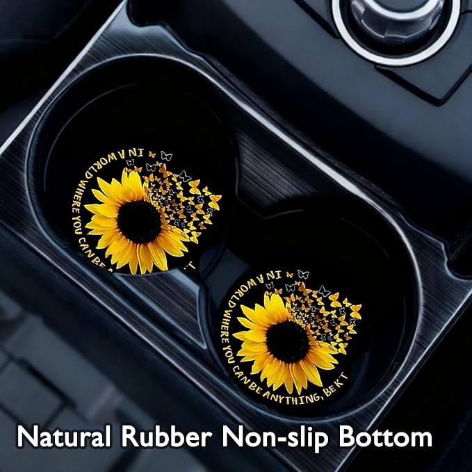 2PCS Football Car Cup Holder Coasters Universal Anti-Slip Rubber Mat | Football Auto Accessories Interior Decor,2.75" Car Coasters for Cup Holders with Finger Slot,Footballs Gifts for Women Men