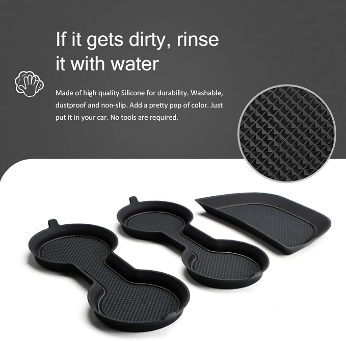 Auovo Cup Holder Inserts Coaster Compatible with Chevy Malibu Accessories 2017 2018 2019 2020 2021 2022 2023 2024 2025 Silicone Cup Mat Pad Car Interior Decoration (3-pcs kit, Black)