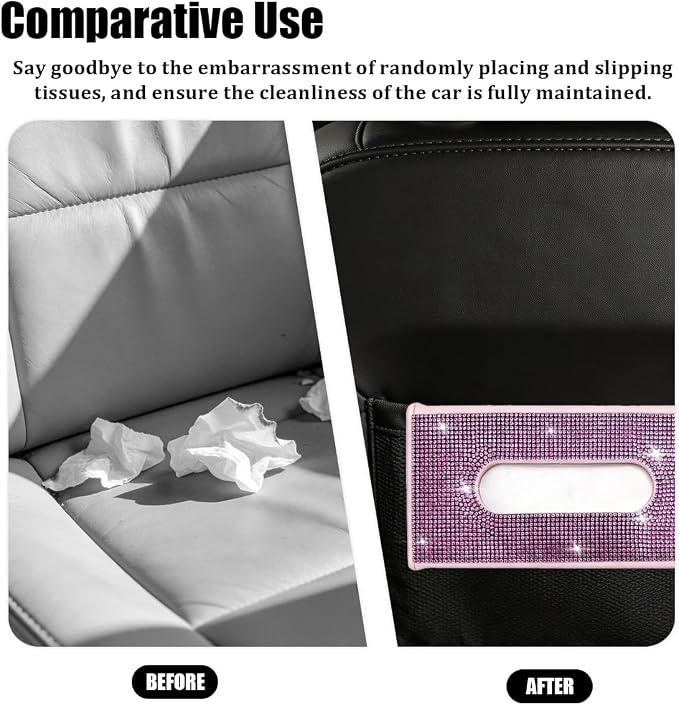 Bling Car Visor Tissue Holder, Shiny Rhinestone Leather Sun Visor Napkin Mask Case Holder Clip, Diamond AUT Paper Tissue Towel Box Dispenser, Universal Fit (Pink)
